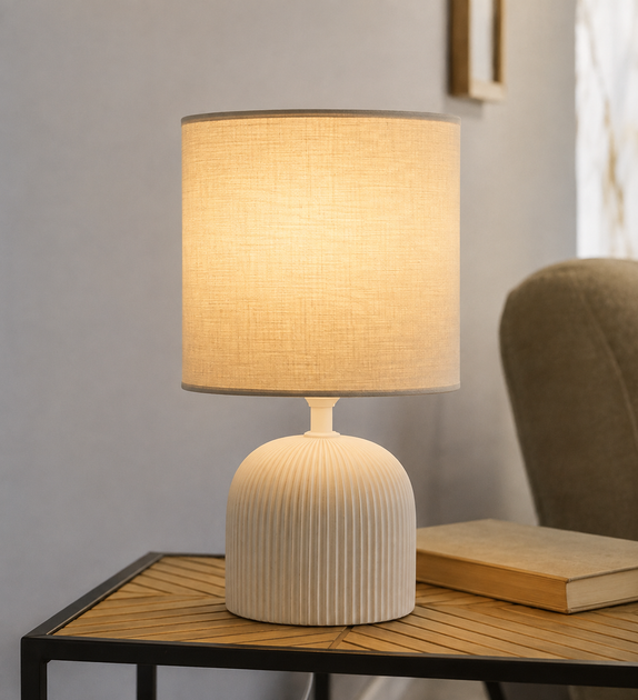 Настольная светодиодная LED лампа LIVARNO home, керамическая основа, 4,9 Вт, 470 лм, 3000K, высота 28 см (абажур светло-серый)) - изображение 2