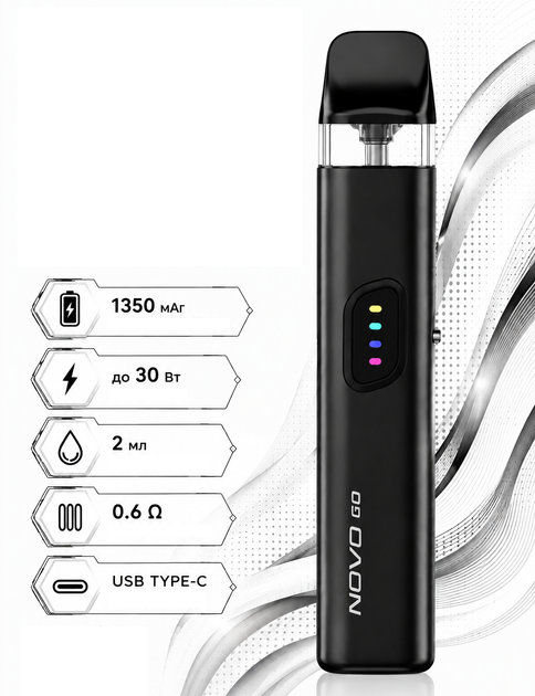 Электронная сигарета под система Smok Novo Go Black подик 1350 мА·ч Смок Нова Гоу Черный со сменным картриджем SMOK Novo SLR 2 мл - изображение 4