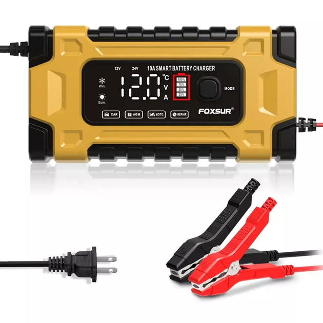 Автоматичний зарядний пристрій Foxsur 12V/24V 10A для акумуляторів AGM Gel LiFePO4 з функцією десульфатації та відновлення - изображение 2