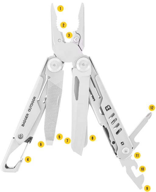 Мультитул Badger Outdoor Fang Silver 12 Инструментов Серия BO-MT-S9 - изображение 2