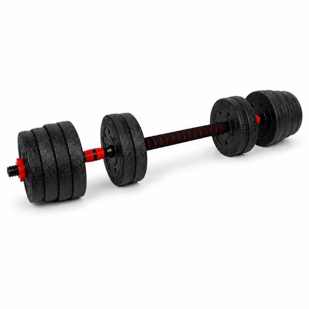 Гантелі композитні зі Штангою Champion X-venum 2шт 51см 18.5 кг Чорно-Червоний - зображення 2