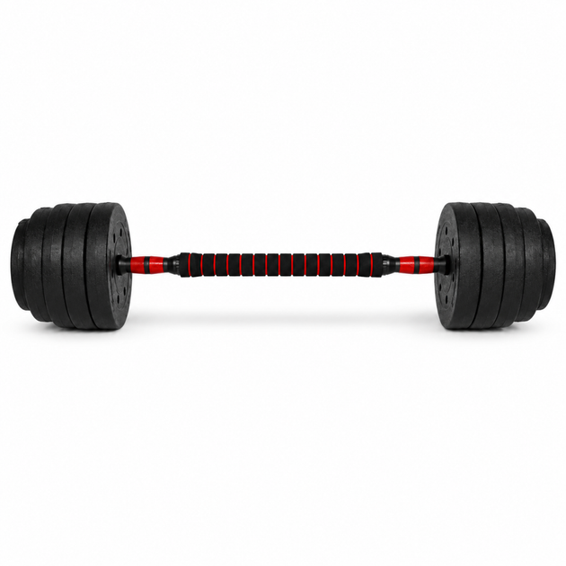Гантели композитные со Штангой Champion X-venum 2шт 55см 23.5 кг Черно-Красный - изображение 2