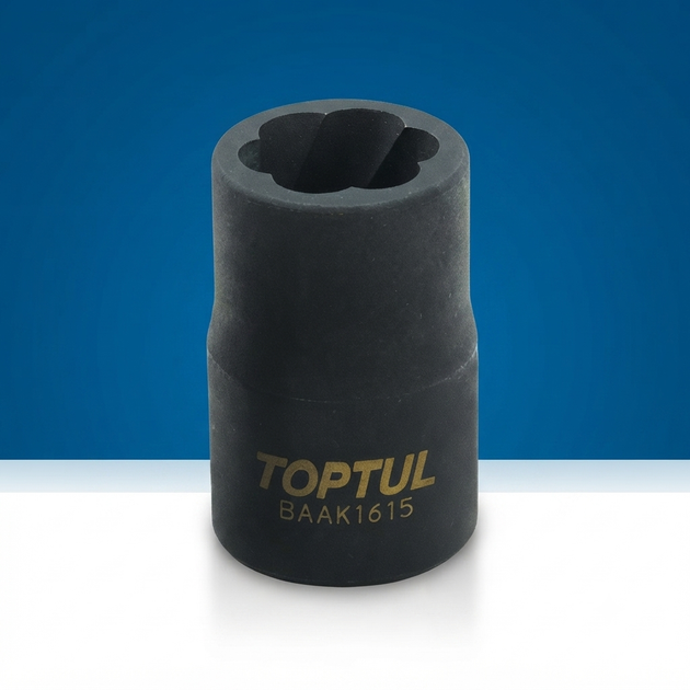Головка-екстрактор для пошкоджених гайок TOPTUL 1/2" 15мм BAAK1615 - Фото 1 Головка-екстрактор для пошкоджених гайок TOPTUL 1/2" 15мм BAAK1615 - изображение 1