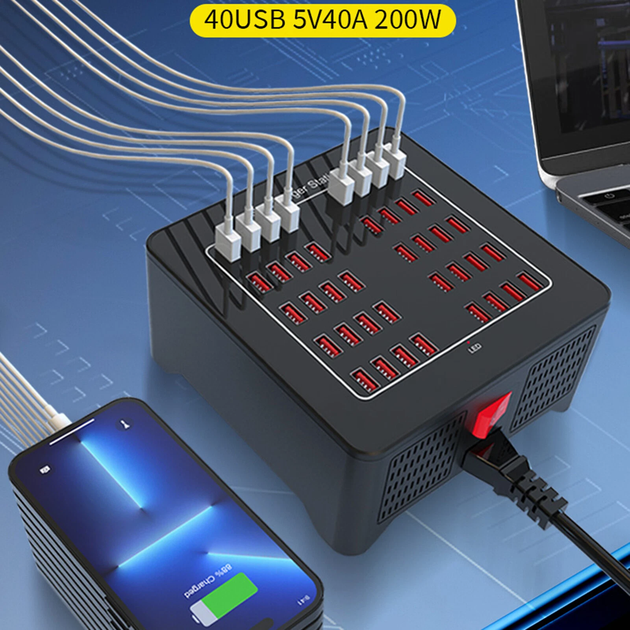 Зарядная станция многопортовая ILEPO на 40 USB портов 200 Вт / сетевое мультизарядное устройство (19014) - Фото 4 Зарядная станция многопортовая ILEPO на 40 USB портов 200 Вт / сетевое мультизарядное устройство (19014) - изображение 4