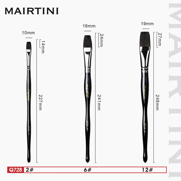 Набор кистей MAIRTINI Q728 плоских для акрила и масла, беличий ворс, 3 шт - изображение 5