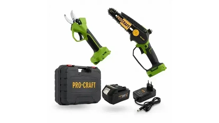 Набір акумуляторних інструментів Procraft PA170SET 20V 3Ah 2в1 із безщітковим секатором ES22Li та міні ланцюговою пилою PKA37 у кейсі для обрізання гілок винограду та садових робіт - зображення 8