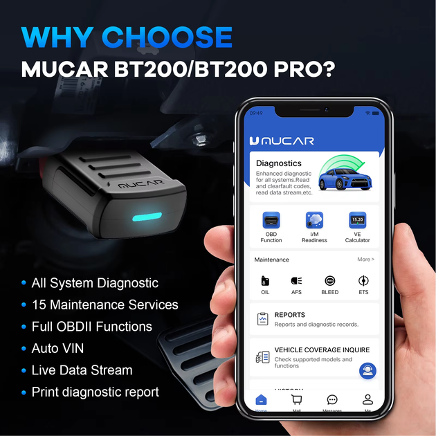 Универсальный автосканер Мультимарочный OBD2 Mucar BT200 Профессиональный диагностический сканер автомобильный ОБД2, EOBD, ELM327 (19803) - изображение 4