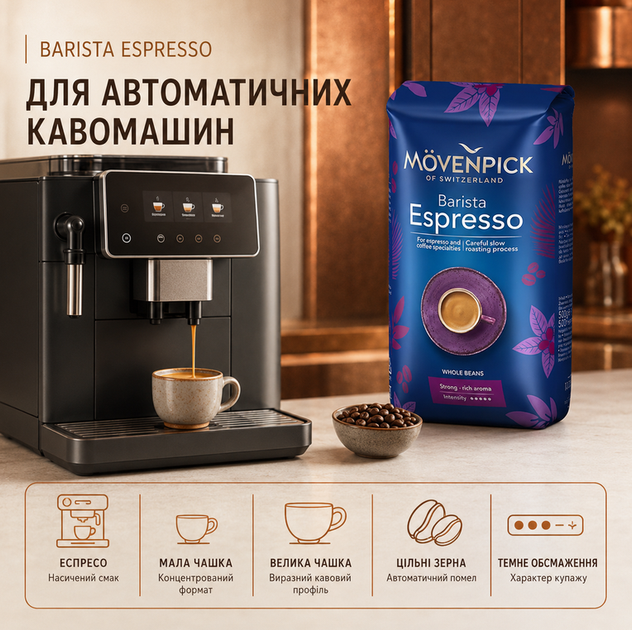 Кава в зернах Movenpick Barista Espresso 510 г арабіка робуста темного обсмаження зернова еспресо насичена міцна ароматна для автоматичних кавомашин - зображення 2