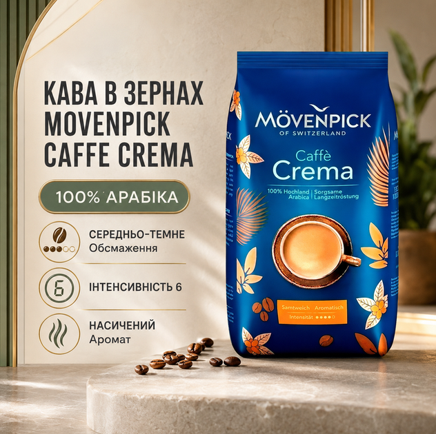 Зернова кава Movenpick Caffe Crema 510 г арабіка 100% середнє обсмаження інтенсивність 6 шоколадно фруктова з нотами какао для кавомашин молочних напоїв еспресо - Фото 1 Зернова кава Movenpick Caffe Crema 510 г арабіка 100% середнє обсмаження інтенсивність 6 шоколадно фруктова з нотами какао для кавомашин молочних напоїв еспресо - зображення 1