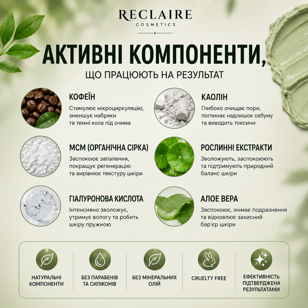 Маска для мгновенного снятия отёков и следов усталости Reclaire Instant De-Puffing & Fatigue Relief Mask - изображение 8