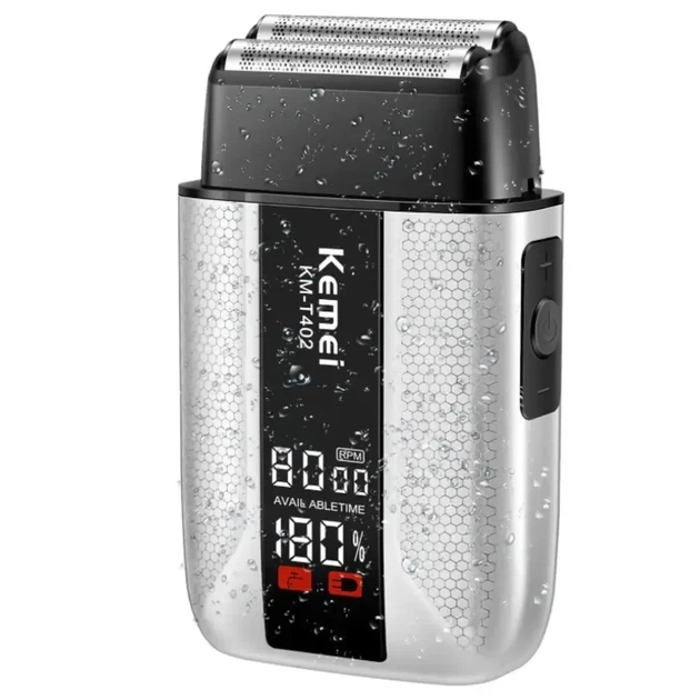 Электробритва Kemei KM-T402 для мужчин аккумуляторная с LED-дисплеем 3 скорости водонепроницаемая IPX7 Type-C металлический корпус Серая - изображение 6