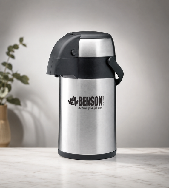 Термос с насосом Benson BN-287 4.0 л из нержавеющей стали Серебристый/Черный (Большой настольный термос-насос для горячих и холодных напитков) - изображение 2