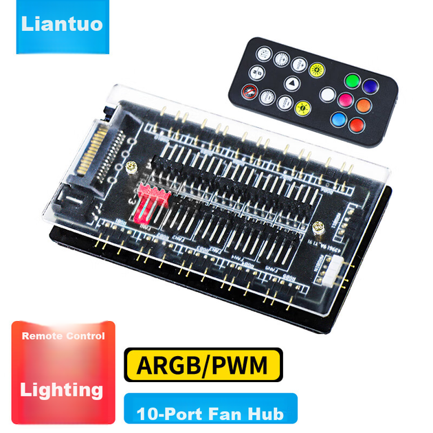 LinkStone ARGB Fan Hub, вентилятор для охлаждения материнской платы с ШИМ и RGB-подсветкой, плата управления скоростью вращения вентиляторов для компьютера с регулировкой температуры, контроллер подсветки, двойной 10-канальный разветвитель расширения. - изображение 7