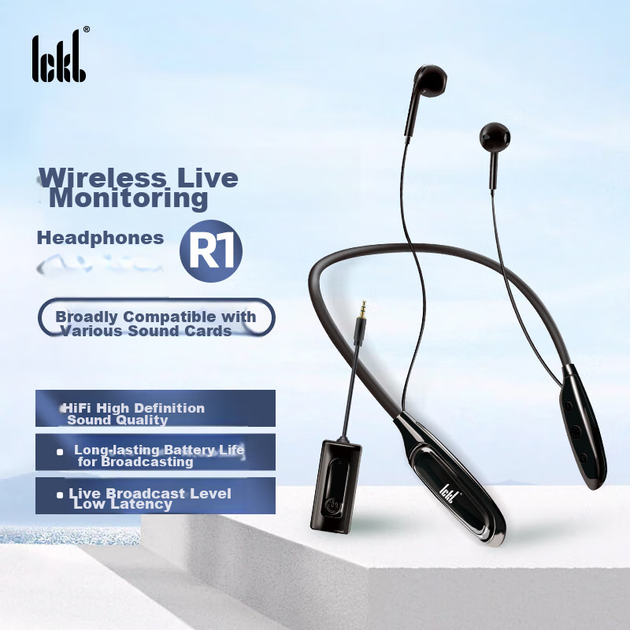 Бездротова Bluetooth-стереогарнітура Ickb R1 для прямих трансляцій інтернет-знаменитостей, співу, PK, прямої комерції, моніторингу з шийним ободом, повернення вуха, виступів, ігор на свіжому повітрі, двоканальні навушники з шийним ободом - Фото 5 Бездротова Bluetooth-стереогарнітура Ickb R1 для прямих трансляцій інтернет-знаменитостей, співу, PK, прямої комерції, моніторингу з шийним ободом, повернення вуха, виступів, ігор на свіжому повітрі, двоканальні навушники з шийним ободом - изображение 5