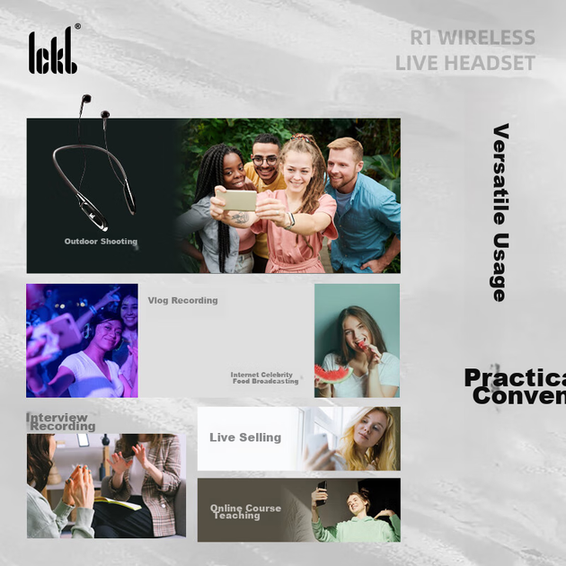 Бездротова Bluetooth-стереогарнітура Ickb R1 для прямих трансляцій інтернет-знаменитостей, співу, PK, прямої комерції, моніторингу з шийним ободом, повернення вуха, виступів, ігор на свіжому повітрі, двоканальні навушники з шийним ободом - Фото 8 Бездротова Bluetooth-стереогарнітура Ickb R1 для прямих трансляцій інтернет-знаменитостей, співу, PK, прямої комерції, моніторингу з шийним ободом, повернення вуха, виступів, ігор на свіжому повітрі, двоканальні навушники з шийним ободом - изображение 8