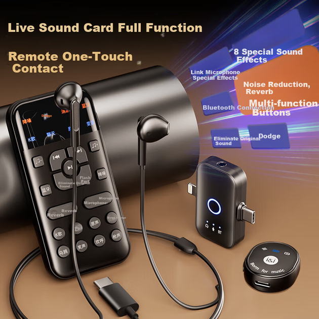 Soaiy Live Streaming Sound Card All-In Wireless Clip-On Monitoring Headset with Microphone for Internet Celebration, Outdoor Live Streaming, Karaoke, мобильное телефонное оборудование. Полный комплект SA2, элегантный черный. - изображение 11