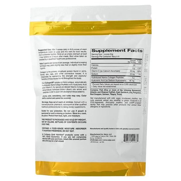 Морской коллаген с гиалуроновой кислотой и витамином C, 5000мг, 206г California Gold Nutrition без запаха - изображение 2