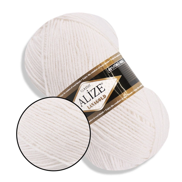 Alize Lana Gold, Белый №55 - полушерстяная пряжа средней толщины, 100 г / 240 м, 49% шерсть / 51% акрил, для теплых изделий (Ализе Лана Голд) - Фото 1 Alize Lana Gold, Белый №55 - полушерстяная пряжа средней толщины, 100 г / 240 м, 49% шерсть / 51% акрил, для теплых изделий (Ализе Лана Голд) - изображение 1