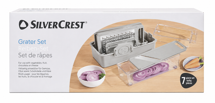 Набір кухонних терок SilverCrest Grater Set, 7 предметів, з контейнером і 4 змінними насадками - зображення 2