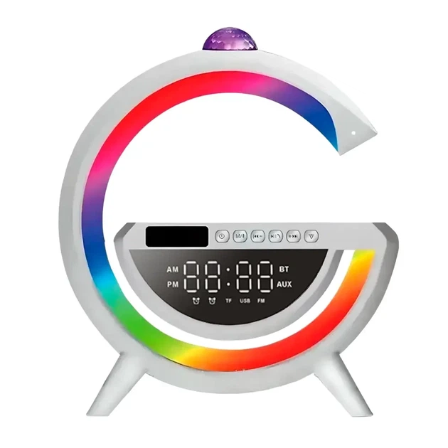 Умная смарт лампа ночник BT 3402 с беспроводной зарядкой 15 Вт колонкой и RGB подсветкой настольная 235x90x238 мм Белая - изображение 4