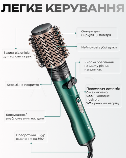Фен-стайлер для волосся 2в1 браш з функцією обертання - зображення 7