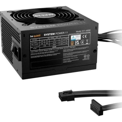 Блок живлення 450 Вт, be quiet! System Power 11, Black, 80+ Bronze, Active PFC, 12 см, 1xMolex / 5xSATA / 1x16-pin / 2x6+2-pin / 1x4+4-pin / 1x4-pin / 1x20+4-pin, захист OCP/OVP/OPP/OTP/SCP/UVP/SIP (BP009EU) - зображення 2