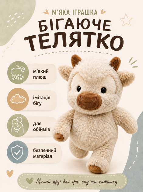 М'яка іграшка для обіймів Бігаючий бичок бігаюче телятко 40 см бежевий (AN)34674 - Фото 1 М'яка іграшка для обіймів Бігаючий бичок бігаюче телятко 40 см бежевий (AN)34674 - изображение 1