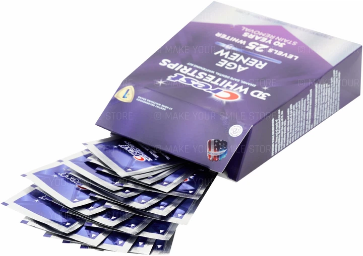 Відбілюючі смужки Crest 1/2 упаковки Age Renew ( Supreme Bright ) Whitestrips 10 упаковок, 20 смужок / Пробний курс - зображення 3