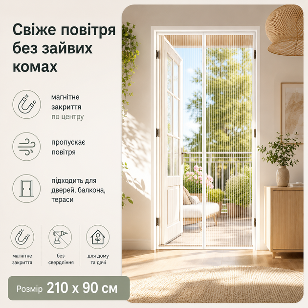 Магнитная москитная сетка на двери 120 x 210 см - изображение 5
