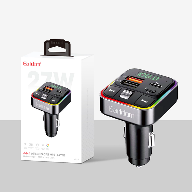 FM модулятор MP3 3.0A 2USB черный для автомобиля Earldom ET-M116 - изображение 2