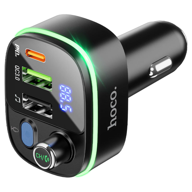FM трансмиттер и автомобильное зарядное устройство 3.0A PD20W Bluetooth 5.0 Hoco E62 черный - зображення 4