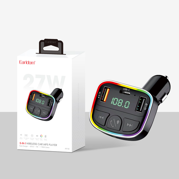 FM модулятор MP3 зарядное устройство 3.0A 2USB черный Earldom ET-M118 - изображение 2