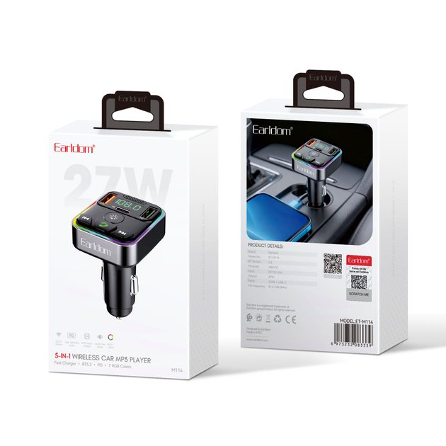 FM модулятор MP3 3.0A 2 USB прикуриватель черный Earldom ET-M114 - изображение 9