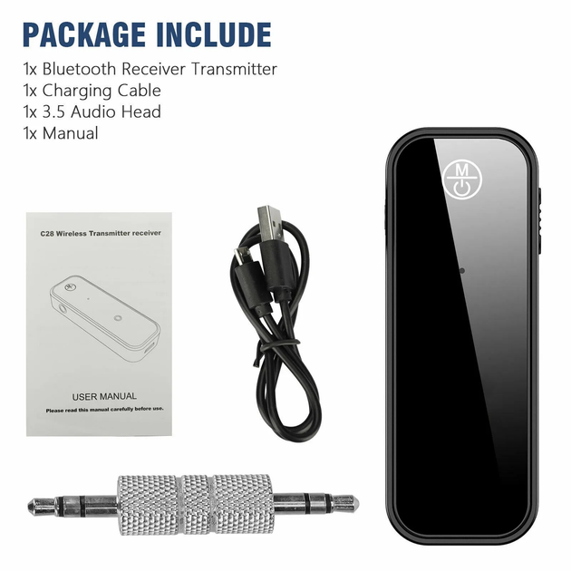 Bluetooth 5.0 AUX адаптер C28 (2 в 1: Приймач RX / Передавач TX) з мікрофоном та Hands-Free / Бездротовий аудіоресивер 3.5 мм для авто, ПК та ТВ - зображення 7