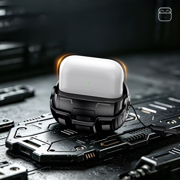 Противоударный чехол для AirPods Pro 3 с поворотным механизмом и ремешком, бронированный кейс (Черный) - изображение 5