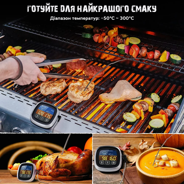 Водонепроницаемый цифровой кухонный термометр для мяса с нержавеющим щупом для духовки и BBQ HOMEOFISH (JDT-0850327) - изображение 9