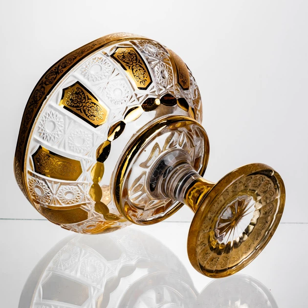 Фруктовница стеклянная на ножке тарелка для фруктов Bohemia Gold 26 см ваза для фруктов Золотистый - Фото 5 Фруктовница стеклянная на ножке тарелка для фруктов Bohemia Gold 26 см ваза для фруктов Золотистый - изображение 5