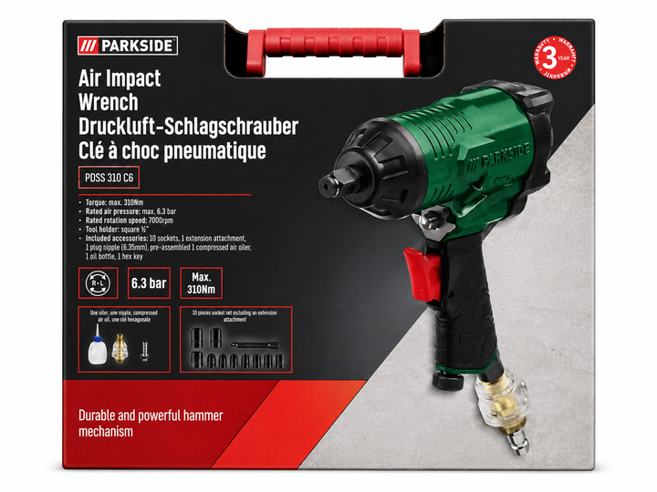 Пневматический ударный гайковерт PARKSIDE PDSS 310 C6 1/2", 310 Нм, с набором головок - изображение 6