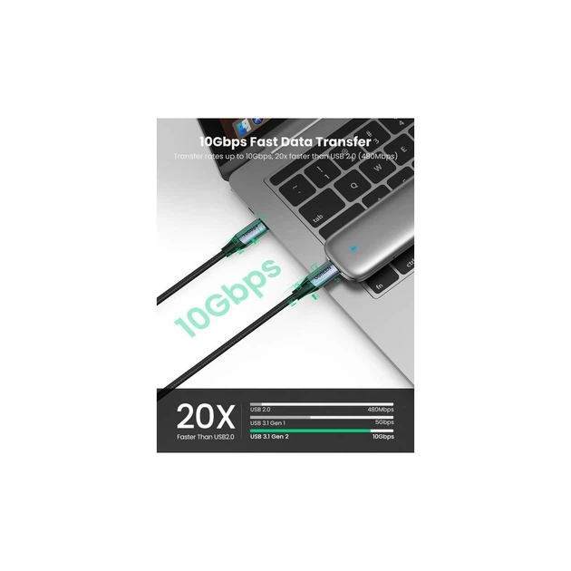Дата кабель USB-C to USB-C 1.0m USB3.1 Gen2 US355 5A Alum. (Black) Ugreen (80150) - изображение 2