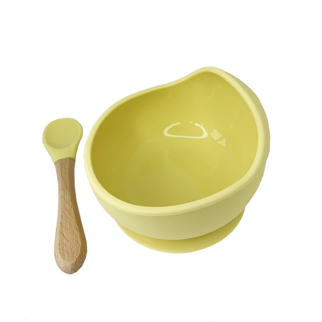 Силиконовая тарелка на присоске с ложкой (Жёлтый) - Фото 1 Силиконовая тарелка на присоске с ложкой (Жёлтый) - изображение 1