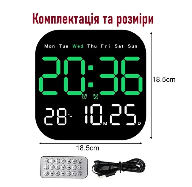 Настенные часы Deepfox DS-6650 электронные с LED-подсветкой и пультом ДУ 18,5х18,5 см с термометром таймером и двумя будильниками - изображение 6