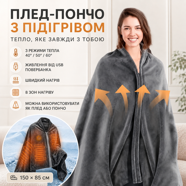 Ковдра з підігрівом 150×85см 3 режими 40-60°C LY-751 від USB Сіра - Фото 5 Ковдра з підігрівом 150×85см 3 режими 40-60°C LY-751 від USB Сіра - изображение 5