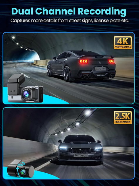 Відеореєстратор ALLTOTIVE R5 Pro 4K + 2.5K, 2 камери, Wi-Fi 5 ГГц, GPS, карта 128 ГБ, IPS 3,16″, WDR - зображення 3