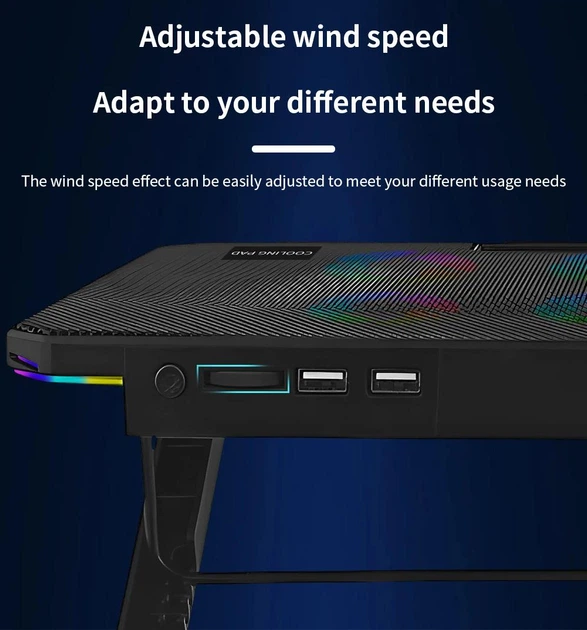 Подставка для ноутбука, охлаждающая Givecool X8 с регулировкой угла наклона (до 17", 2USB, 6 вентиляторов, RGB подсветка, подставка для телефона) - изображение 7