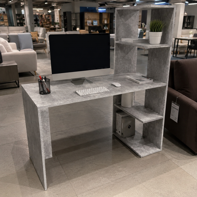 Компьютерный стол для ПК 120×60×147,3 см, письменный, с боковым стеллажем справа Бетон (NS-17) - изображение 3