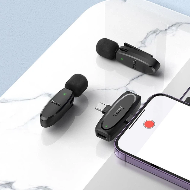 Микрофон петличный беспроводной Hoco L15 Lightning / USB C Black (2 pack) (6942007638623) - изображение 4