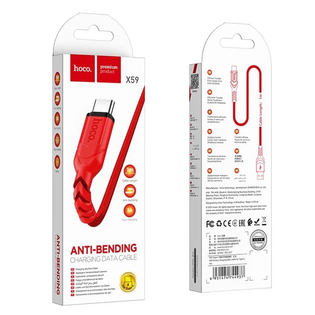 Кабель Hoco X59 USB A к USB C 3A 1 м Red (6931474744937) - Фото 4 Кабель Hoco X59 USB A к USB C 3A 1 м Red (6931474744937) - изображение 4