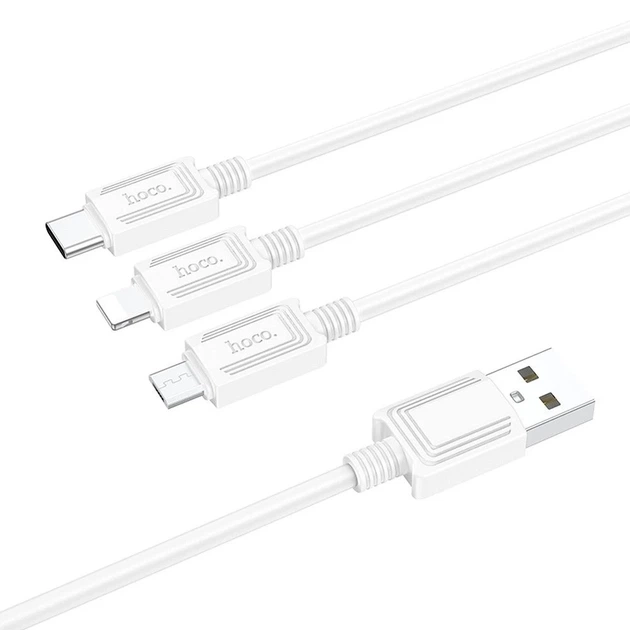 Кабель Hoco X74 3в1 USB A до Lightning/Micro USB/USB C 2A 1 м White (6931474767370) - Фото 2 Кабель Hoco X74 3в1 USB A до Lightning/Micro USB/USB C 2A 1 м White (6931474767370) - зображення 2