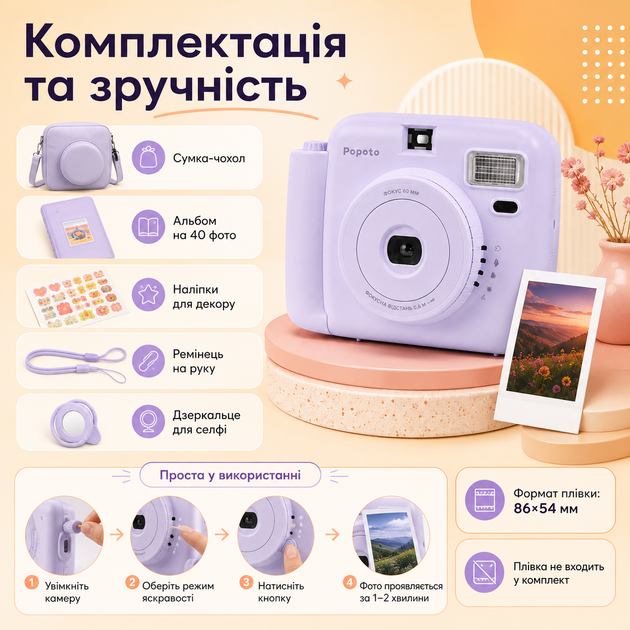 Фотоаппарат POPOTO моментальной печати со вспышкой - изображение 2