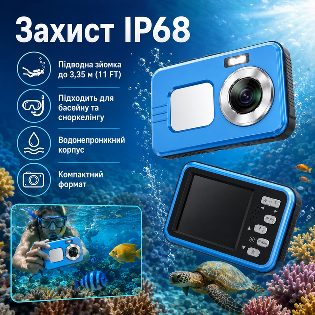 Аккумуляторная подводная цифровая камера 4K с двумя экранами и картой памяти 64 ГБ - изображение 5